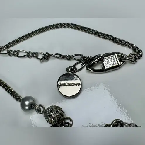 Givenchy Signed Hematite Crystal Flower Pendant Necklace