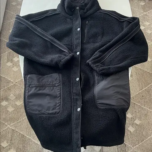 Free People Movement Glacier Long Black Snap Closure Fleece Jacket Coat M $168 Size M