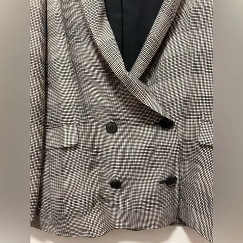 ALLSAINTS Size 8 Black & Cream Viscose Plaid Double Breast Oversized Blazer