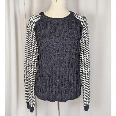 Miss Wu Mixed Knit Sweater Black & Ivory Houndstooth Cable Knit Size XL - Image 12