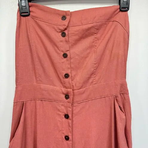 e.issue Rose Mauve Linen Cotton Wide Leg Pantsuit Romper Strappy Back Pockets Size L