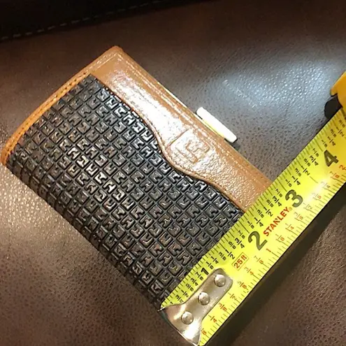 TED LAPIDUS Leather and Monogramed Hinged Wallet Clutch Engraved Clasp