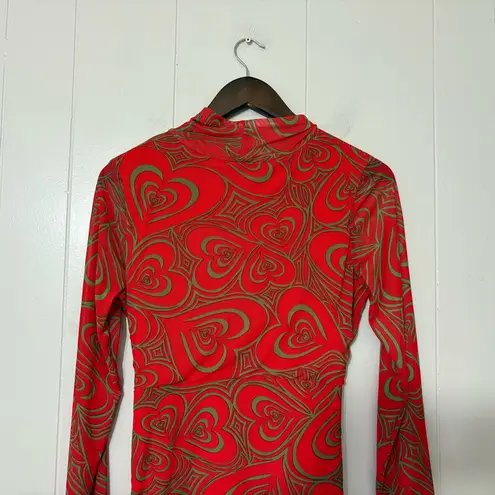 Lisa Says Gah Ruched Long Sleeve Heart Print Mini Dress Size L NWT Red Size L