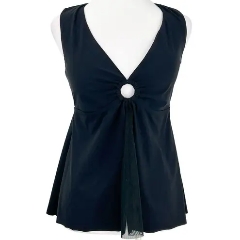 Amoressa Tankini Swim Top Sheer Front Panel Circle Detail Size Medium Black