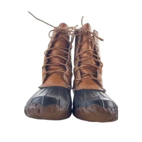 Vintage 1960s L.L. Bean Maine Hunting Duck Boots 8 Tan Leather Rubber Sole USA Brown