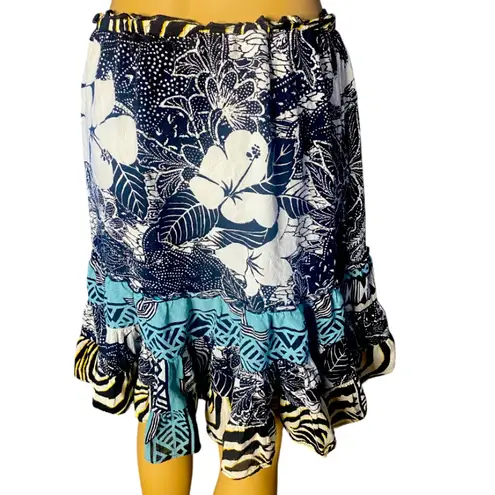 Jams World Y2K Voile Tiered Ruffle Mini Skirt Tropical Hibiscus & Zebra Print M Black Size M - Image 5