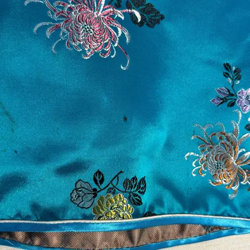 Vintage 80's Embroidered Teal Floral Top Feminine Chic Romantic, 38, W/Flaws Blue