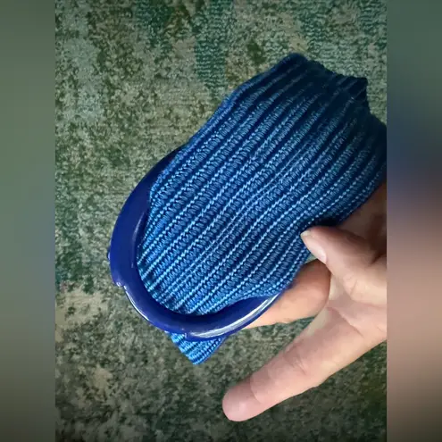 Vintage blue woven pull through oval accent Velcro belt, size L/XL