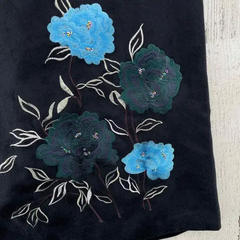 Vintage Alfani Whimsigoth Fairy Velvet Skirt Womens 10 Black Blue Embroidered