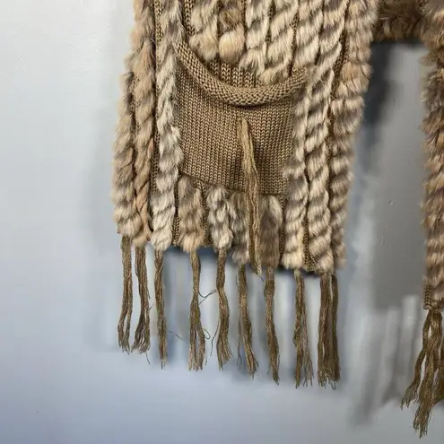 Belle Fare The Lenzen Rex Rabbit Fur Vest 0/S Wool Knit Fringe & Pockets Beige Tan Size undefined