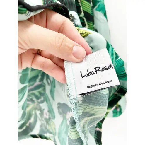 LoboRosa Tropical Palm Leaf Leopard Monkey Jungle Print Pajama Style Shirt Sz L Size L