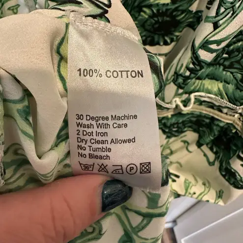 Antica Sartoria Boho Coastal Green Palm Leaf Printed Tiered Maxi Dress Small