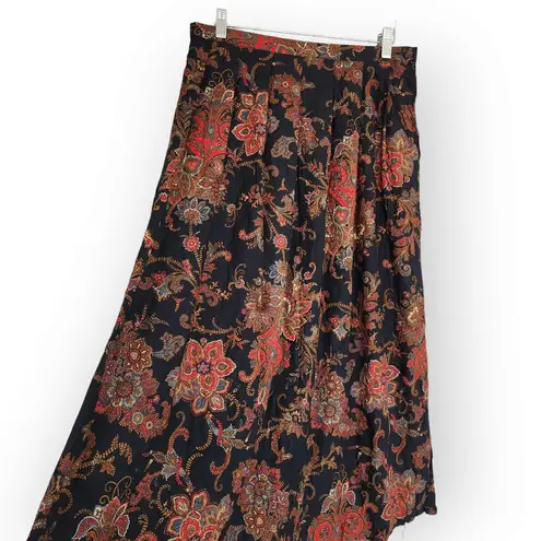 American Vintage Vintage Worthington Black Red Paisley Pleated High Waisted Midi Skirt 8