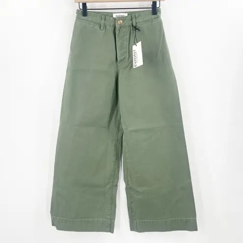 Evidnt Pants Size 25 Cropped Chino Wide Leg High Waist NWT Green 100% Cotton