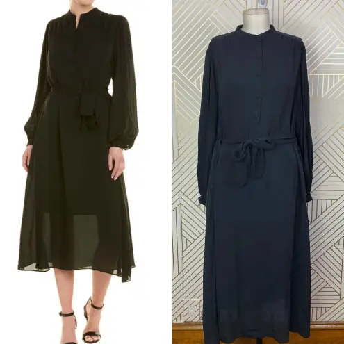 Equipment Femme Francois Silk Shirt Button Down Dress in Black Size US Medium