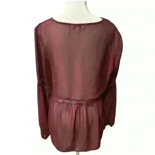 Charming Charlie  Burgundy Long Sleeve Sheer Blouse