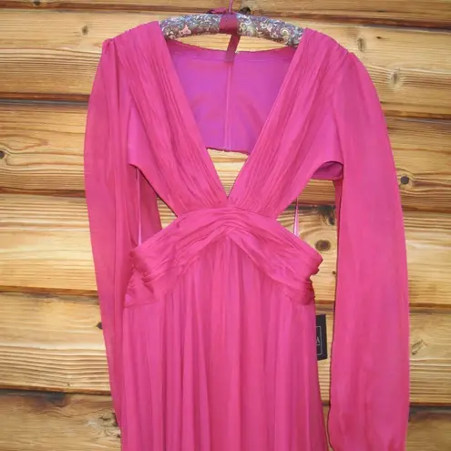 Mac Duggal NWT 55823 RUCHED CUT OUT PUFF SLEEVE A LINE GOWN Berry 12