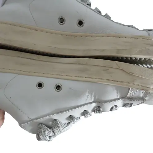 P448 John White Leather Grey Pony Hair Silver Metallic Low Top Sneakers