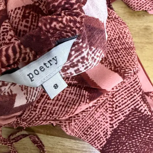 Poetry Wide Leg Pants Womens Size 8 Burgundy Pink Floral Elastic Resort Aloha