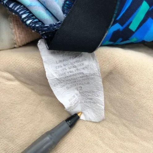 Maxine of Hollywood One-Piece Blue Geometric Swimsuit Molded Cups Shelf Bra 12