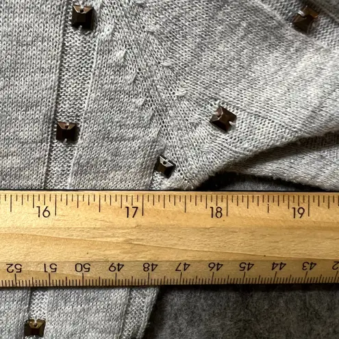 Harmonic Studded Cardigan Sweater Knit Open Front Pockets Gray Size M Size M