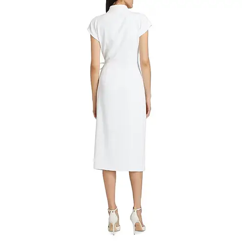 Giorgio Armani Cady Wrap Midi Dress 46 US 10 White Cap Sleeve Timeless Luxury