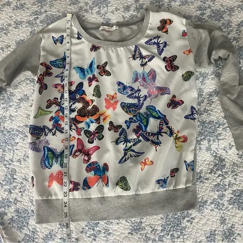 Boston Proper Colorful Butterfly Print Whimsical Crewneck Sweatshirt Size Small
