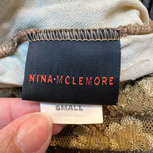 Nina McLemore Golden Bronze Floral Lace Lined Fitted Blouse Women’s Size Small S Gold