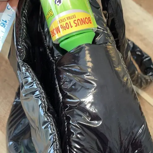 Womens Shiny Puffer Flap Shoulder Bag Purse Black 16.5"x 11" Black