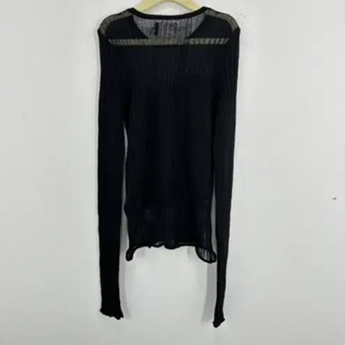 ASOS Design Womens Top US 2 UK 6 Black Long Sleeve Ribbed Sheer See Through NWT