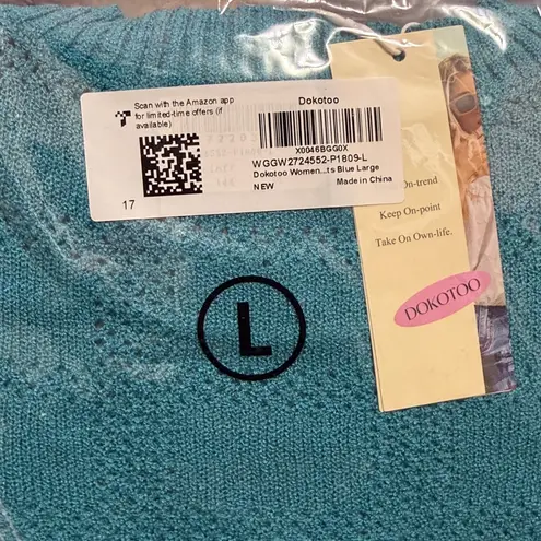 Dokotoo Women's Short Sleeve Lightweight Crochet Knit Sweaters Blouse