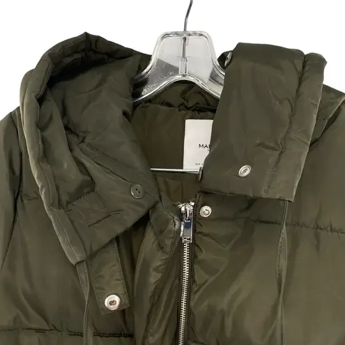 Mango  Olive Green Puffer Coat Quilted Anorak With Hood