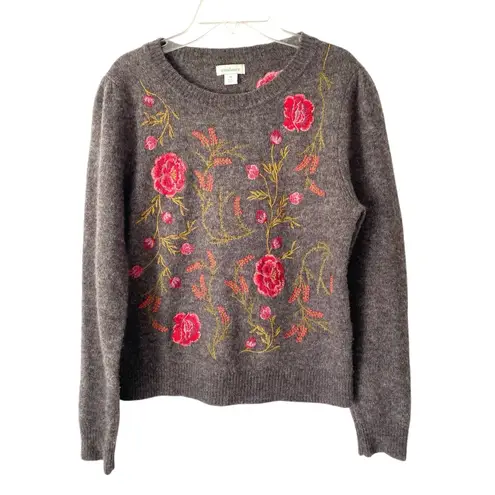 Sundance Evermore Bloom Embroidered Floral Charcoal Sweater size medium