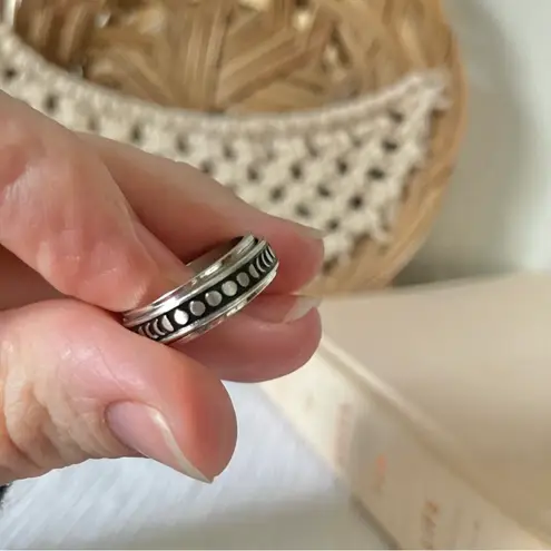 Moon Phases Silver Pattern Spinner Fidget Ring 5 Gray Black Lunar Celestial Jewelry