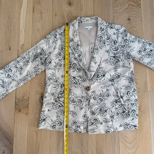 J. Jill Desert Bloom Linen Rayon Blazer Flax Beige Green Floral SZ S