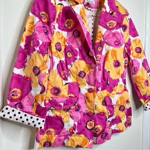 Joan Rivers Vintage  Vibrant Floral Blazer Jacket Women’s Size 12 Pink Yellow