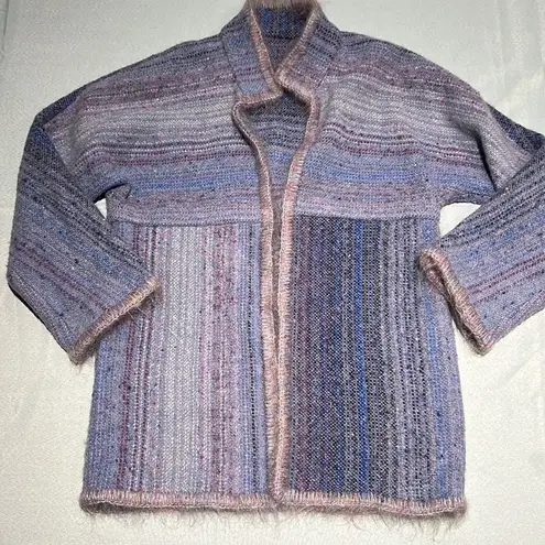One of a Kind vintage Hand Knit Wool mixture cardigan, sweater Size M Purple Size M