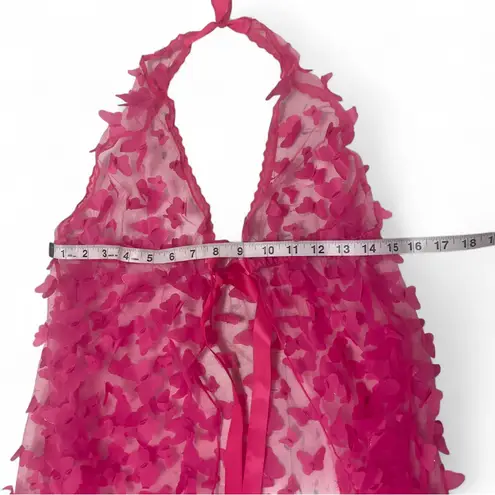3D butterfly mesh gown Pink Sheer Halter Dress Size L