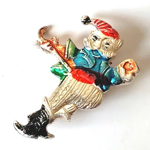 Vintage Dainty Santa Elf Christmas Holiday Pin Brooch Stocking Stuffers Red
