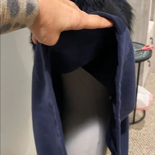 Adrienne Landau Navy Faux Fur Collar Cape Poncho Size undefined