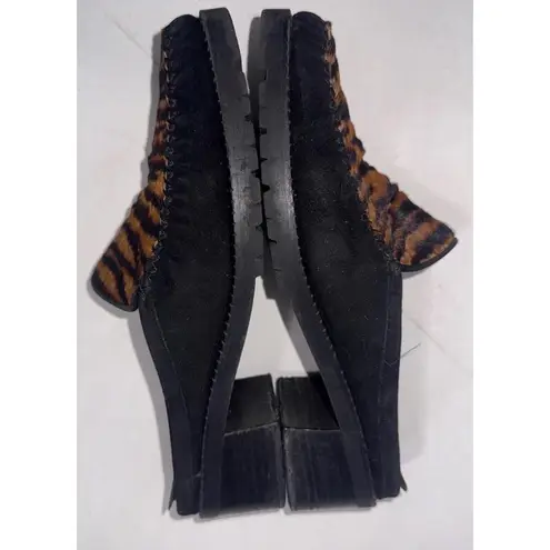 Stuart Weitzman 90s Y2K Vintage  Block Heel Fur Zebra Chocolate Brown Mules Sz 8B