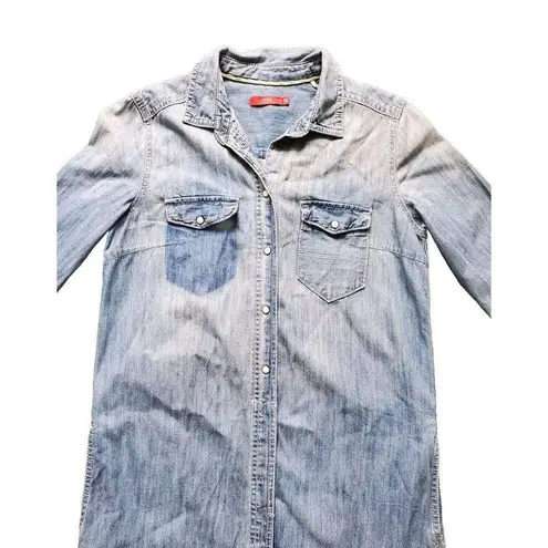 Esprit Denim Dress Women XS Midi Pearl Snap Long Sleeve Chambray EDC Midi Button Blue