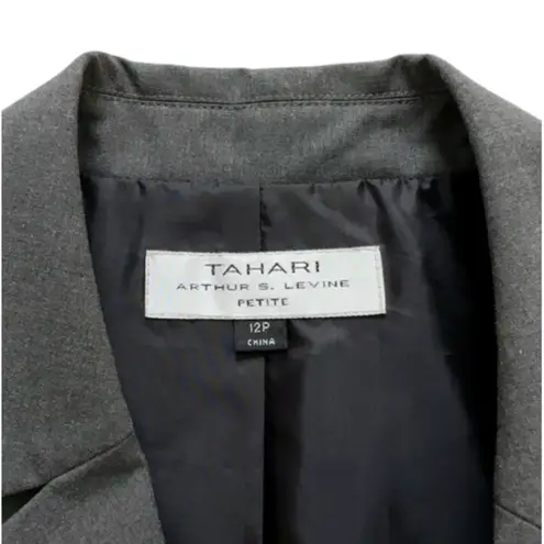 Tahari ASL Blazer Jacket Petite Charcoal Gray Black Lace Trim Career Size 12P