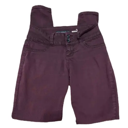 Love Sick Super Skinny Jeans High Waisted Dark Wash Burgundy Button Size 1