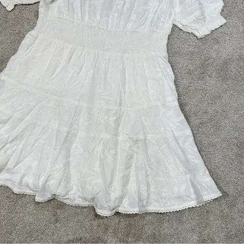 Dear John NWT Ellen Smocked Waist Mini Dress Pearled Ivory Garden Embroidered M