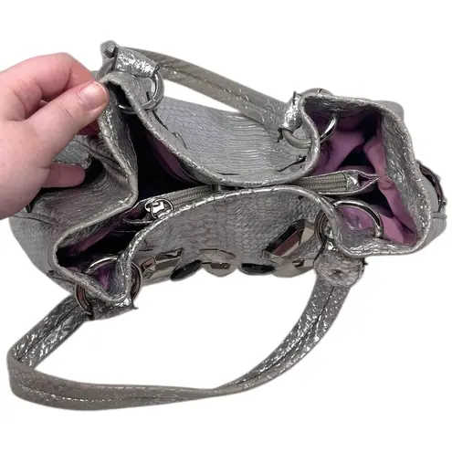 Kathy Van Zeeland Vintage Y2K Silver Croc Embossed Handbag Large Rhinestones