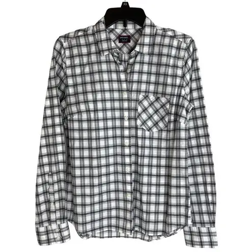 Untuckit Marina Cotton Plaid Button Down Shirt Size 4 New Black