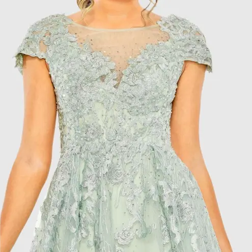 Mac Duggal 20978 Green Embroidered Cap Sleeve A Line Dress