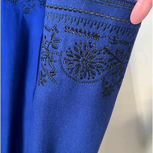 Peter Nygard Vtg Blue Wool Embroidered Coat 14P Longline Button Front Boho Chic