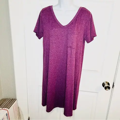 Yelete Criss Cross Back TShirt Dress Swing Athletic VNeck Purple S